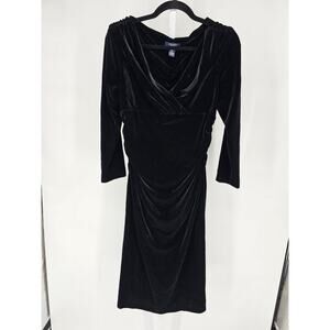 Chaps Womens Sz 12 Long Sleeve Midi Length Formal Dress Black Velvet Scoop Neck